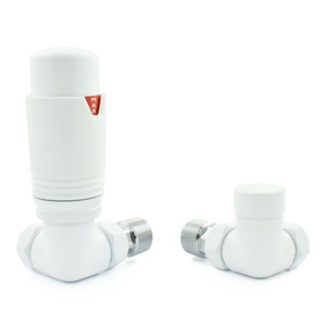 M-TRV-076-CR-WW-ALT00 - Exeter Modern TRV Corner All-White Thermostatic Radiator Valve With Sleeves