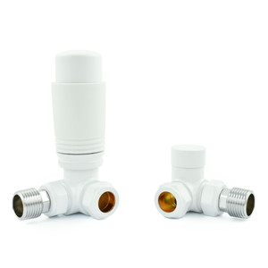 M-TRV-076-CR-WW-ALT01 - Exeter Modern TRV Corner All-White Thermostatic Radiator Valve With Sleeves