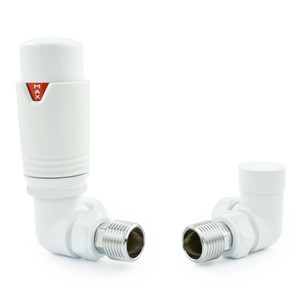M-TRV-076-CR-WW - Exeter Modern TRV Corner All-White Thermostatic Radiator Valve With Sleeves