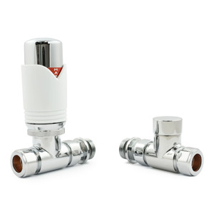 M-TRV-072-ST-W-ALT00 - Ramone Modern TRV White Towel Radiator Valves With Sleeves