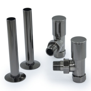 M-MAN-006-AG-BL-PIP-ALT00 - Marvine Modern Manual Angled Black Nickel Radiator Valves with Sleeves