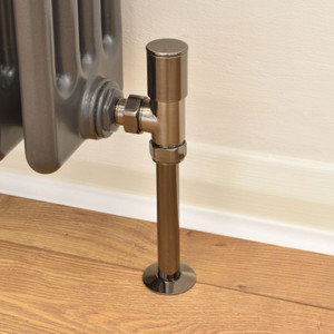 M-MAN-006-AG-BL-PIP - Marvine Modern Manual Angled Black Nickel Radiator Valves with Sleeves