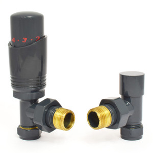M-TRV-050-AG-A - Duran Modern TRV Angled Anthracite Thermostatic Radiator Valves with Sleeves