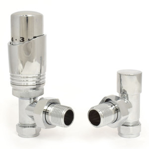 M-TRV-050-AG-C - Duran Modern TRV Angled Chrome Thermostatic Radiator Valves with Sleeves