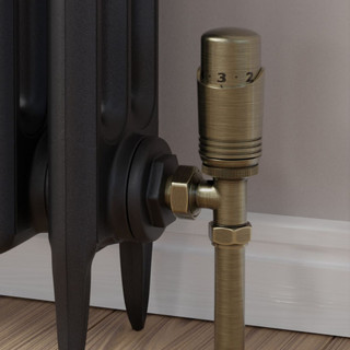 Duran Modern TRV Angled Antique Brass Thermostatic Radiator Valves With Sleeves