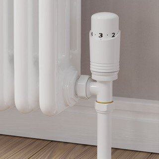 Duran Modern TRV Angled White Thermostatic Radiator Valves with Sleeves