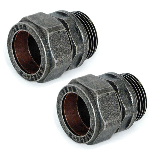 A-ADP-506-22-X2-PEW - 22mm Compression Radiator Valve Adaptors - Pewter (Pair)
