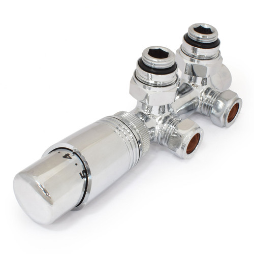 M-TRV-053-TA-C - Duran Modern TRV Twin Inlet Angled Chrome Radiator Valves