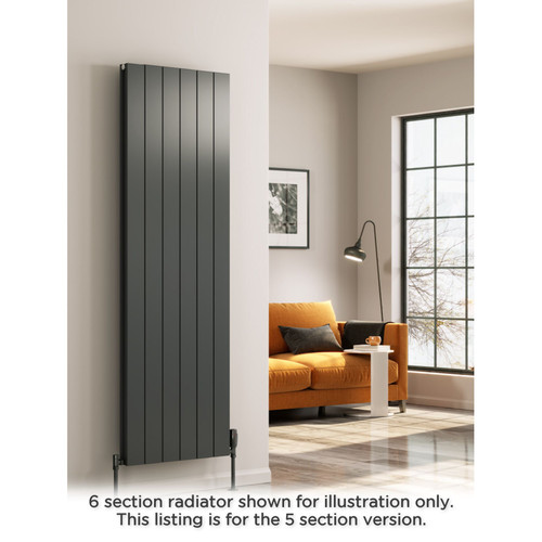 RE-A-CSN1800-5-AD-LS00 - Reina Casina Aluminium Designer Anthracite Double Vertical Radiator H1800mm X W470mm