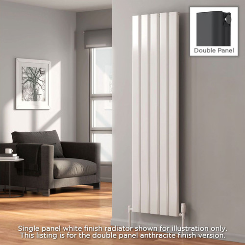 RE-A-VCR180050DA-LS00 - Reina Vicari Aluminium Designer Anthracite Double Vertical Radiator H1800mm X W400mm