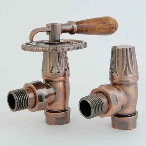 EV-BM15AC - BiWorld Bentley Lever Traditional Manual Angled Radiator Valve - Antique Copper