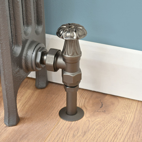 T-MAN-028-AG-PW-PIP - Arlington Traditional Manual Angled Light Pewter Radiator Valves With Sleeves