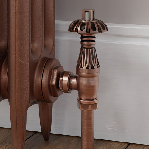 T-TRV-058-AG-AC-CU00 - Petworth Traditional TRV Angled Antique Copper Thermostatic Radiator Valves