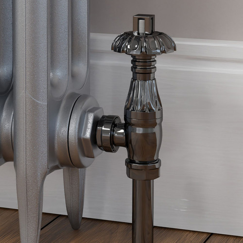 T-TRV-058-AG-BL-CU00 - Petworth Traditional TRV Angled Black Nickel Thermostatic Radiator Valves with Sleeves