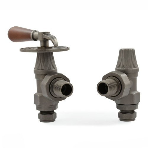 T-MAN-030-AG-PW - Arlington Lever Traditional Manual Angled Light Pewter Radiator Valves