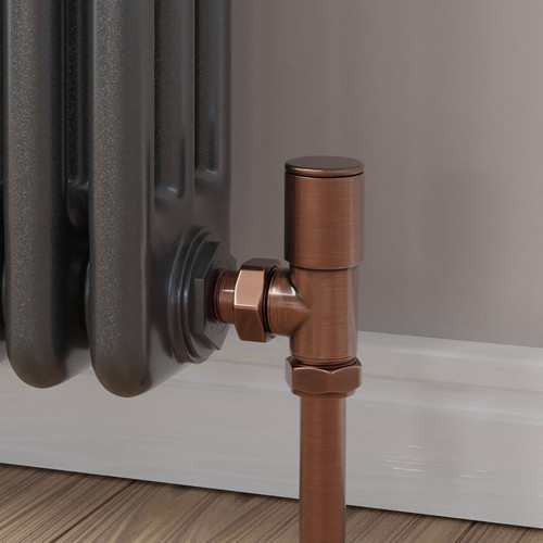 M-MAN-006-AG-AC-CU00 - Marvine Modern Manual Angled Antique Copper Radiator Valves With Sleeves