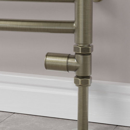 M-MAN-007-ST-AB-PIP-CU00 - Marvine Modern Manual Straight Antique Brass Radiator Valves With Sleeves