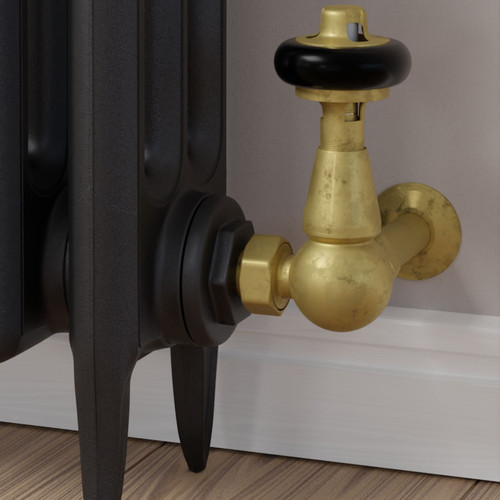 T-TRV-020-CR-UB-CU00 - Flatford Traditional TRV Corner Unlacquered Brass Thermostatic Radiator Valves With Sleeves