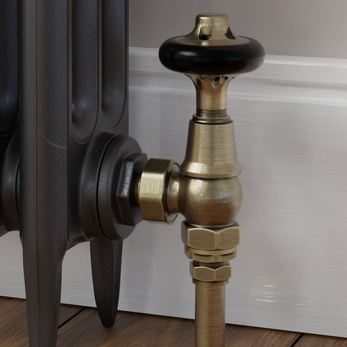 T-TRV-043-AG-AB-CU00 - Alfriston Traditional TRV Angled Antique Brass Thermostatic Radiator Valves With Sleeves