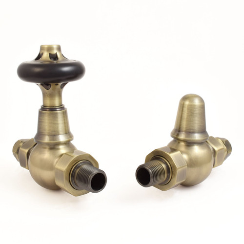 T-TRV-044-ST-AB - Alfriston Traditional TRV Straight Antique Brass Thermostatic Radiator Valves With Sleeves
