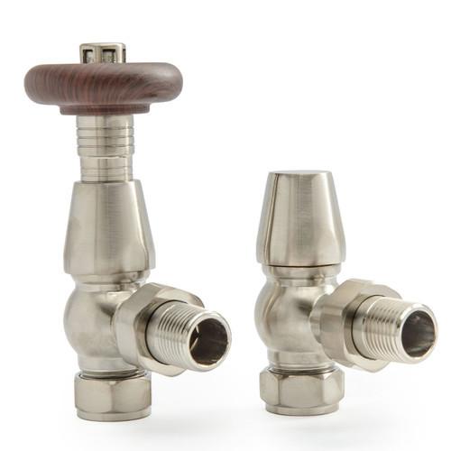 T-TRV-035-AG-BN - Chelthorn Traditional TRV Angled Brushed Nickel Thermostatic Radiator Valves With Sleeves