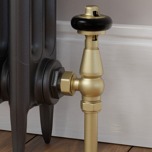 T-MAN-021-AG-BB-CU00 - Eastbury Traditional Manual Angled Brushed Brass Radiator Valves With Sleeves