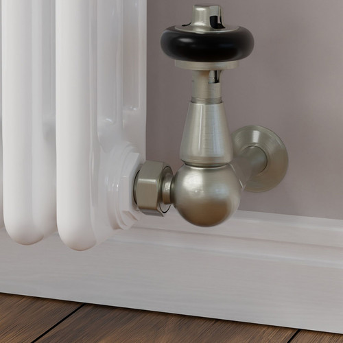 T-MAN-022-CR-SN-CU00 - Eastbury Traditional Manual Corner Brushed Satin Nickel Radiator Valves With Sleeves