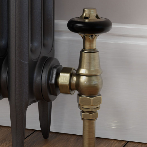 T-MAN-045-AG-AB-CU00 - Chastleton Traditional Manual Angled Antique Brass Radiator Valves With Sleeves