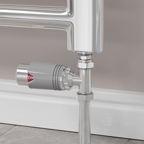 M-TRV-075-ST-CS-CU00 - Exeter Modern TRV Straight Chrome & Silver Thermostatic Radiator Valve With Sleeves