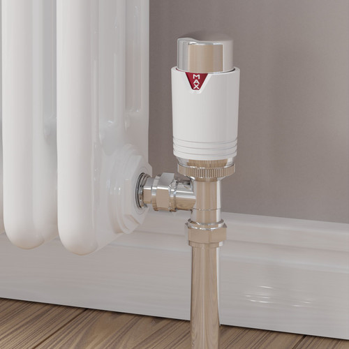 M-TRV-074-AG-CW-CU00 - Exeter Modern TRV Angled Chrome & White Thermostatic Radiator Valves