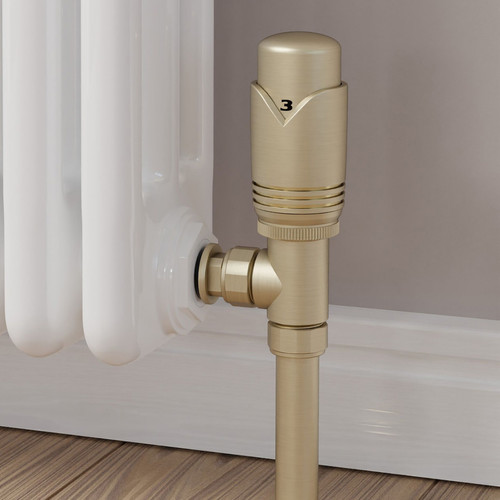 M-TRV-071-AG-BB-CU00 - Ramone Modern TRV Angled Brushed Brass Thermostatic Radiator Valves With Sleeves