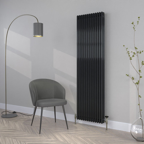 CT3-C-1800-BLACK-GREY-LS00 - Classic Black 3 Column Vertical Radiator H1800mm x W300mm