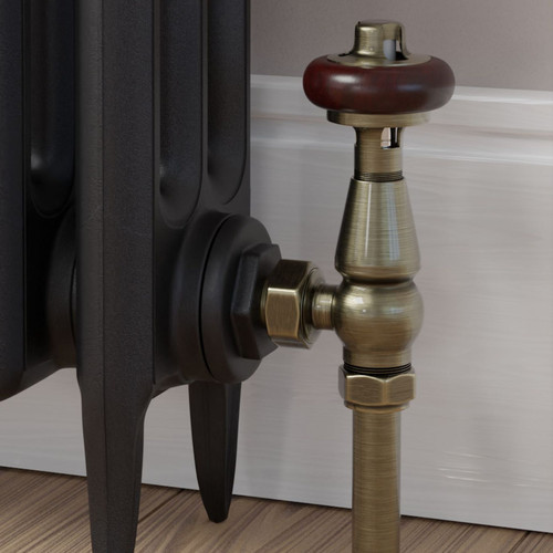 T-TRV-019-AG-AB-CU00 - Flatford Traditional TRV Angled Antique Brass Thermostatic Radiator Valves with Sleeves