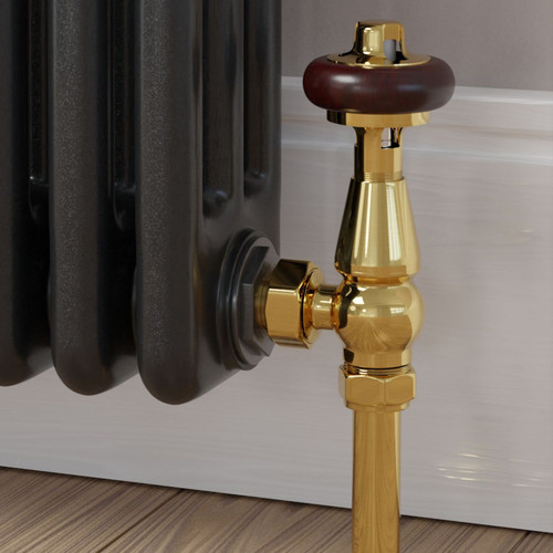 T-TRV-019-AG-B-CU00 - Flatford Traditional TRV Angled Brass Thermostatic Radiator Valves with Sleeves