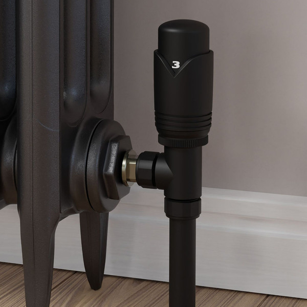 M-TRV-071-AG-SB-CU00 - Ramone Modern TRV Angled Satin Black Thermostatic Radiator Valves With Sleeves
