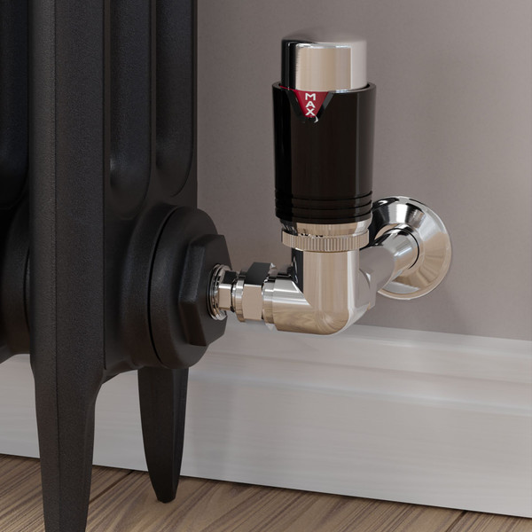 M-TRV-076-CR-CB-CU00 - Exeter Modern TRV Corner Chrome & Black Thermostatic Radiator Valves