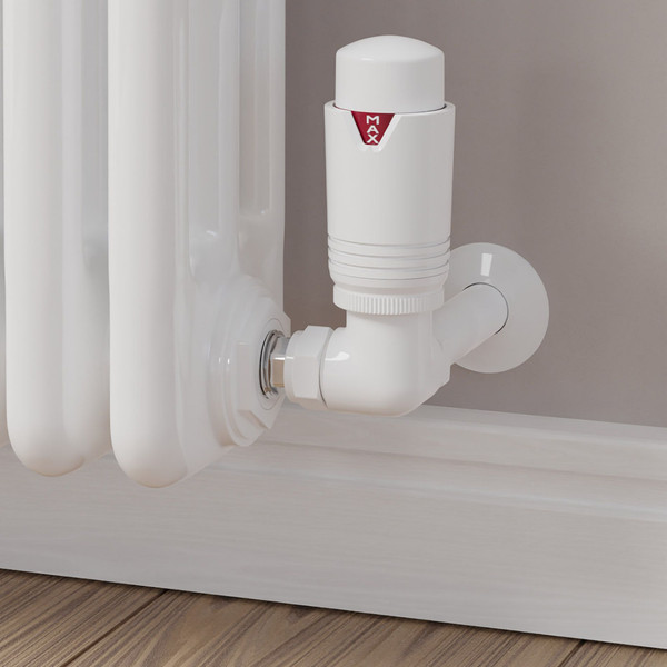 M-TRV-076-CR-WW-CU00 - Exeter Modern TRV Corner All-White Thermostatic Radiator Valve With Sleeves