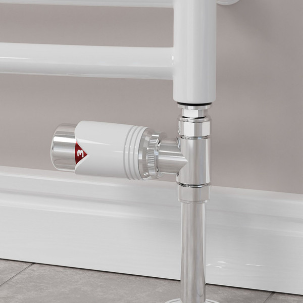 M-TRV-072-ST-W-CU01 - Ramone Modern TRV White Towel Radiator Valves With Sleeves