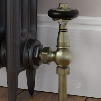 Ascott Traditional TRV Angled Antique Brass Radiator Valves With Sleeves