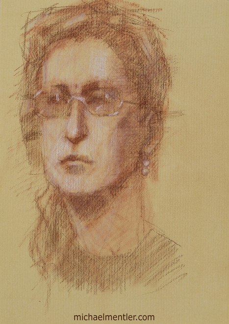 Female Portrait XXXIX by Michael Mentler, Charcoal and Sanguine on Paper, 9.5 by 13 inch