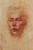 Sanguine portrait of possibly male person on yellow toned paper. The head is lightly indicated, and the facial features such as eyes, nose, mouth, and cheek bones are highlighted the most.