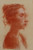Drawing of profile view of a woman looking to the right. Drawn with sanguine on toned paper.