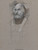Three quarter view drawing of Homer bust. The head is well defined with facial features, but the rest of the body is only suggested. Drawn with monochrome ink on gray toned paper.