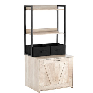 Cat Litter Box Enclosure, Hidden Litter Box Furniture with 2 Storage Shelves & 2 Baskets, Wooden Ca E415-XHSCBBSNJSMSD53UMV0