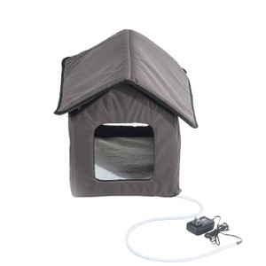 Heated Outdoor Cat House with Lamb Wool Padded Cats Bed in Brown Q280-PHAOJF1409