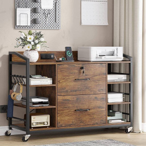 Brown Printer Stand Bookcase Power Station Mobile Office File Cabinet Q280-MOTSG9853312