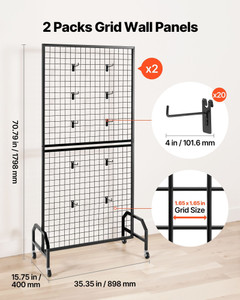 2 Packs Grid Wall Panels, 2.9 x 5.9 ft Wire Grid Panels Display Rack, Movable Art Display Shelf wit E415-LSWGQ7080INCADLXP001V0