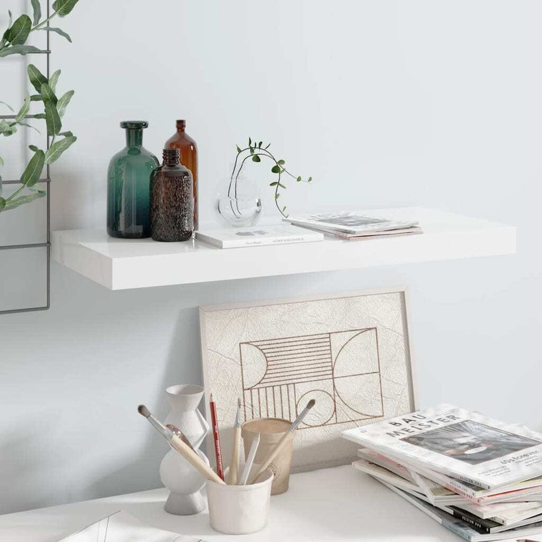 Floating Wall Shelf High Gloss White 23.6"x9.3"x1.5" MDF A949-323748