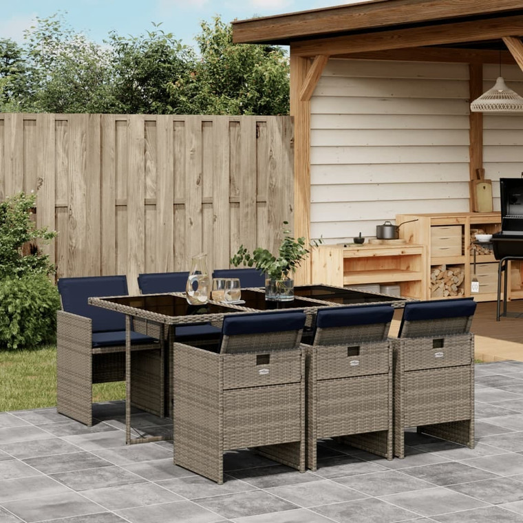 7 Piece Garden Dining Set with Cushions Grey Poly Rattan A949-3277680