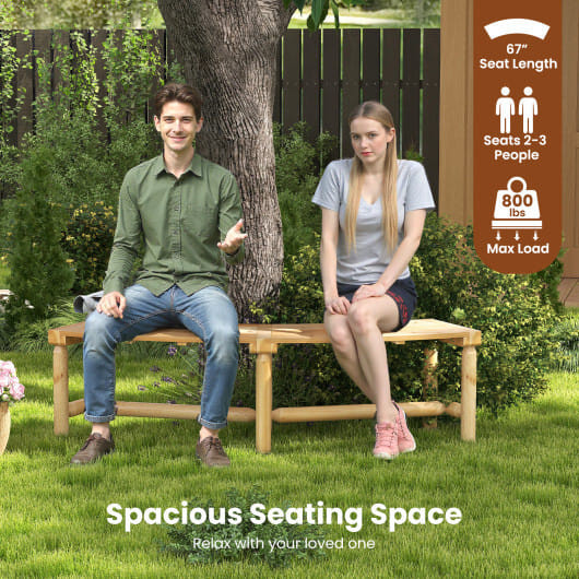 Patio Curved Bench Solid Wood Fire Pit Bench Outdoor Backless Loveseat-Natural - Color: Natural D681-NP12667NA